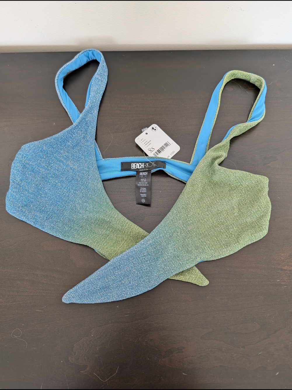 BEACH RIOT Blue-Green Gradient Twist Front Bikini Top